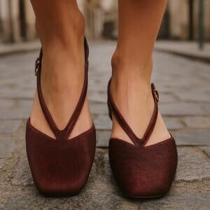 ZARA Double Strap Leather Ballet Flats NWT